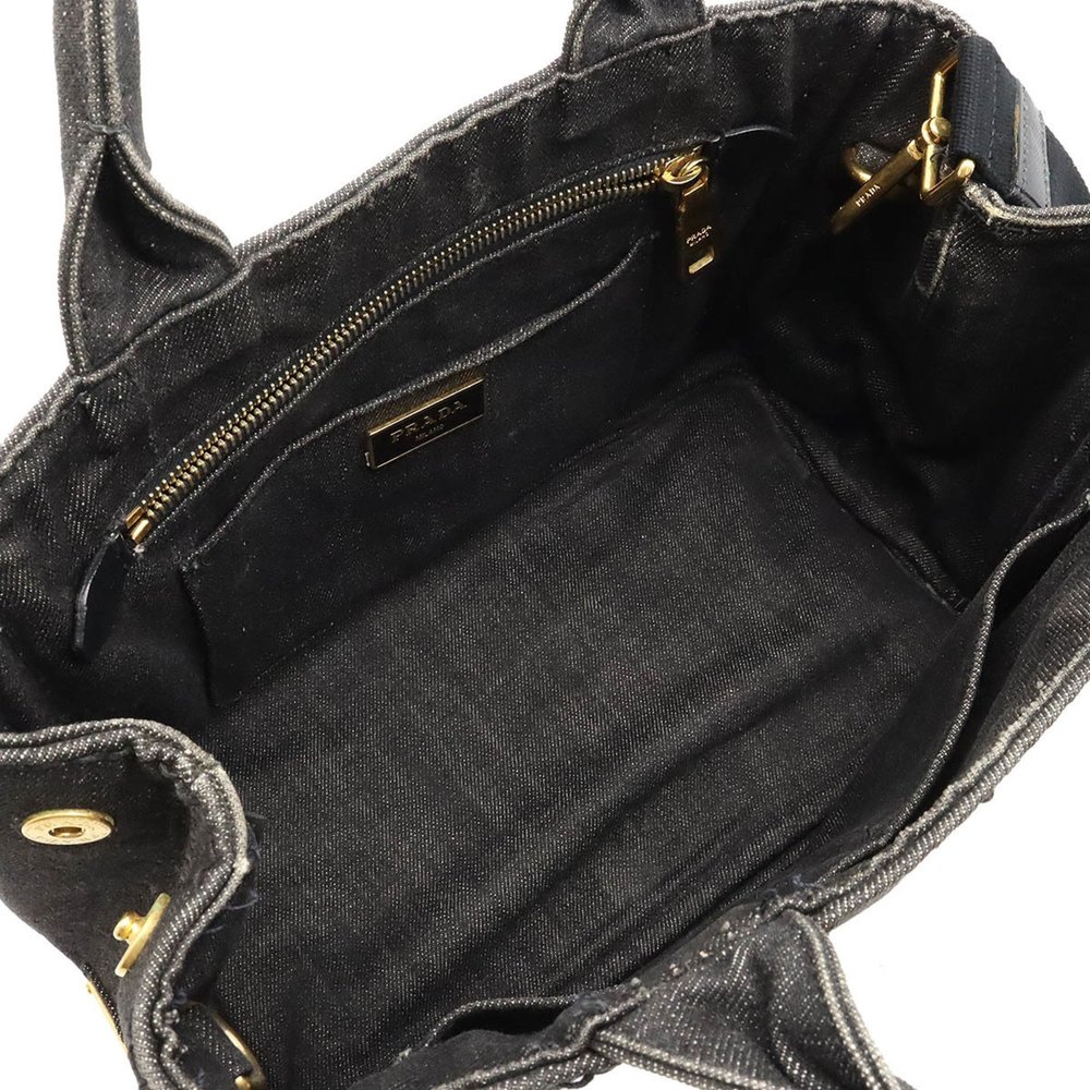 PRADA CANAPA Tote Bag Shoulder Denim NERO Black Boutique Purchased Item B2439G - Picture 5 of 8